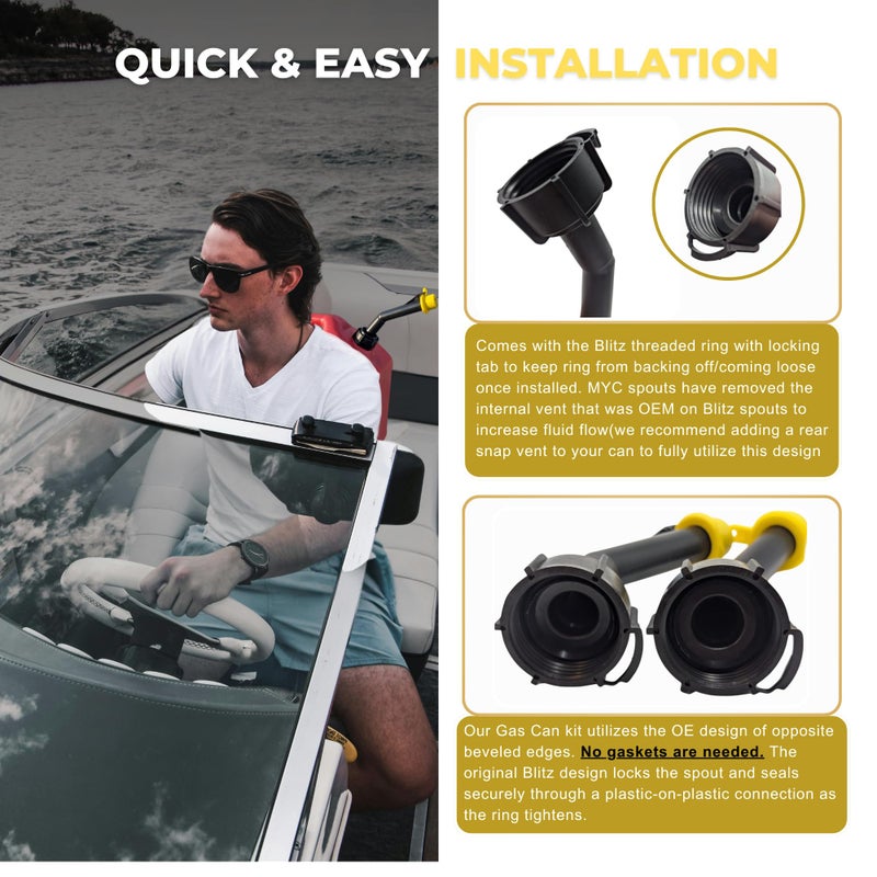 Mr. Yellow Cap Mr Yellow Cap Gas Can Spout Replacement For ðŽð¥ð ð’ð­ð²ð¥ðž ðð¥ð¢ð­ð³ ð‚ð¨ð§ð­ðšð¢ð§ðžð«ð¬ ðŽðð‹ð˜ - 2 Gas Can Nozzle, 2 Gas Caps & 2 Thread Rings, Fuel Can Spout Replacement, Gas Tank Nozzle - Image 5